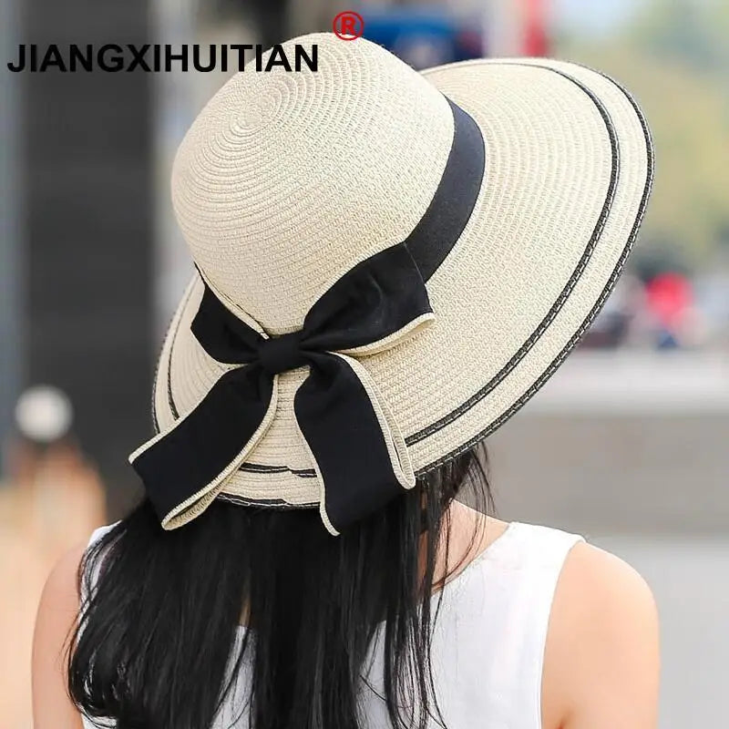 Sun Hat Big Black Bow Summer Hats For Women