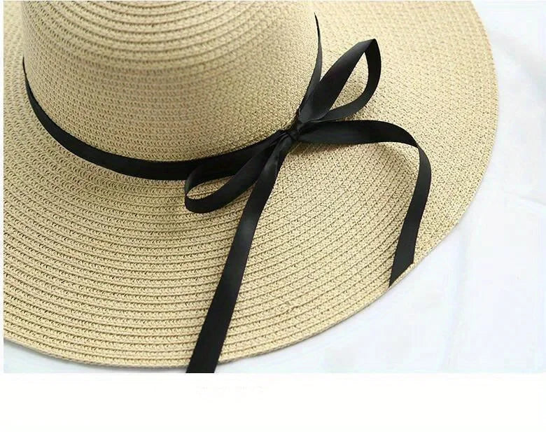 Black Bow Tie Edge Beach Hat Woman Fashionable