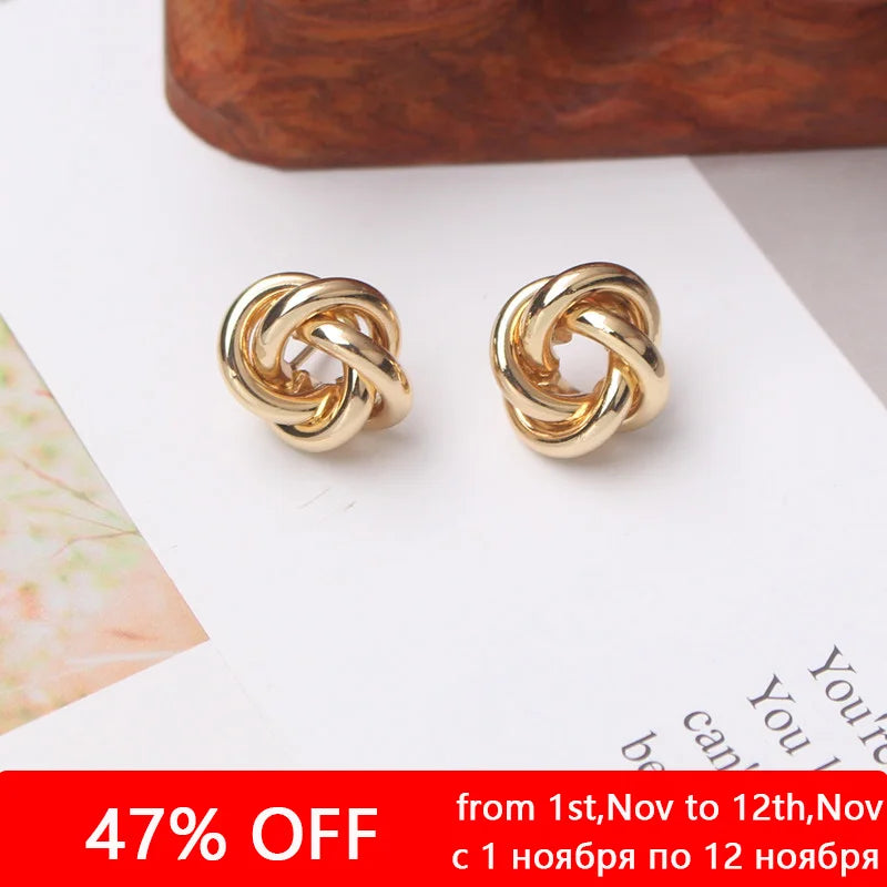 Earrings for Women Gold Color Twist Round Earrings Small