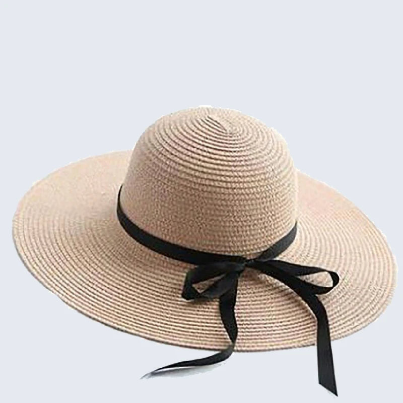 Black Bow Tie Edge Beach Hat Woman Fashionable