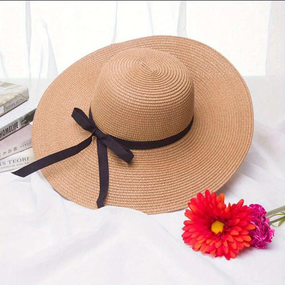 Black Bow Tie Edge Beach Hat Woman Fashionable