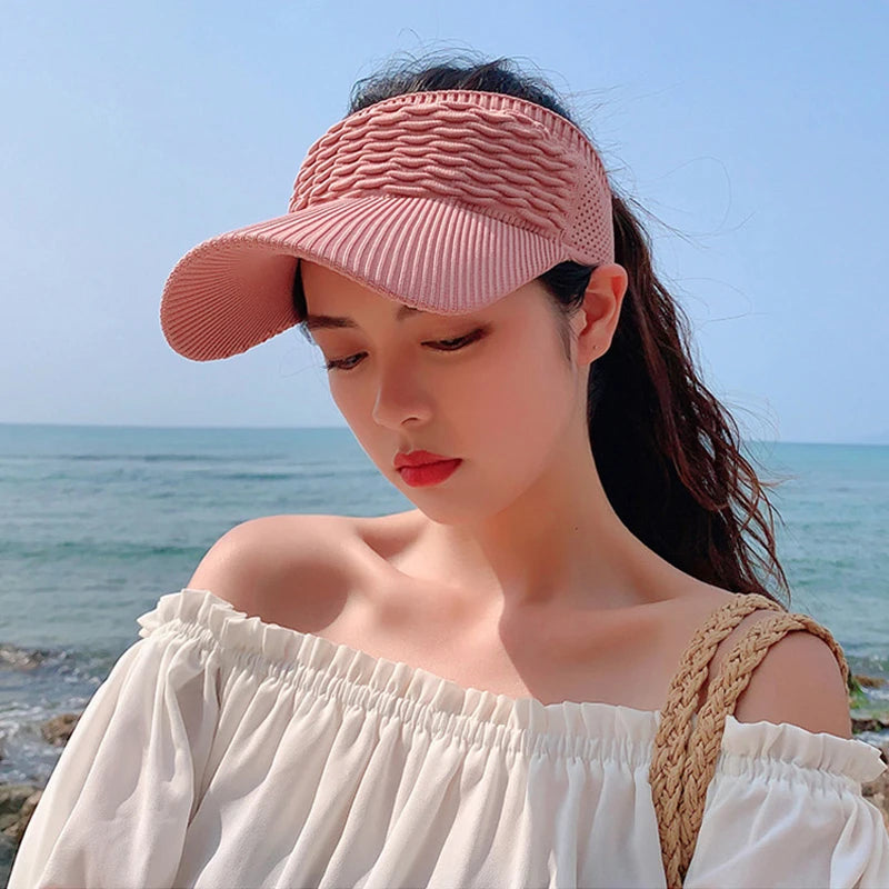 Women Hollow Out Knit Dome Bucket Hat Beach Caps Summer