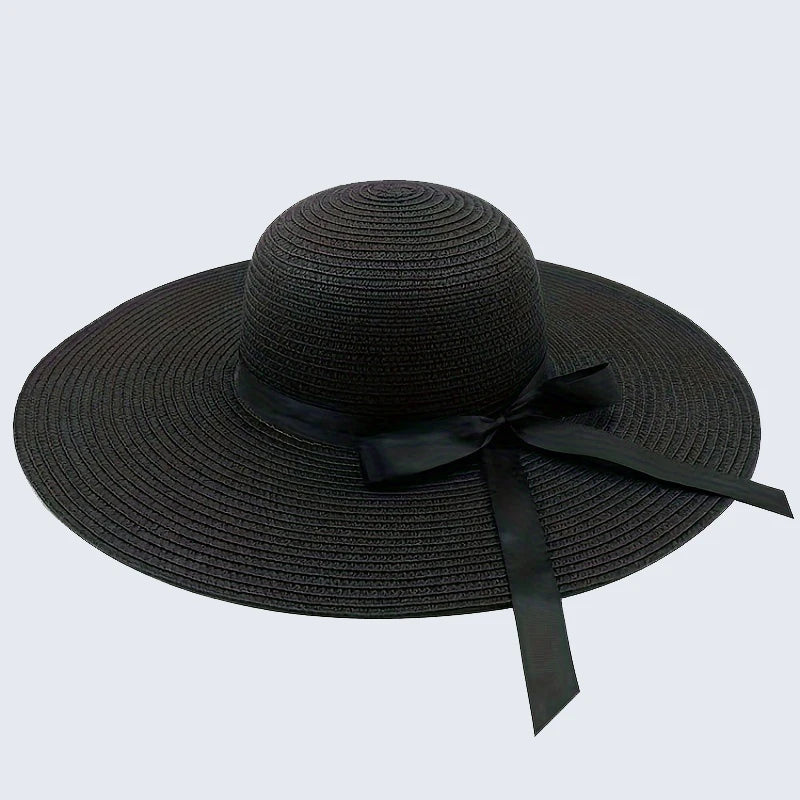 Black Bow Tie Edge Beach Hat Woman Fashionable