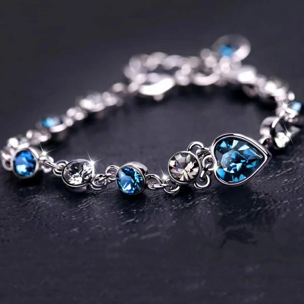 Women Silver Color Lucky Bracelet Female Blue Crystal