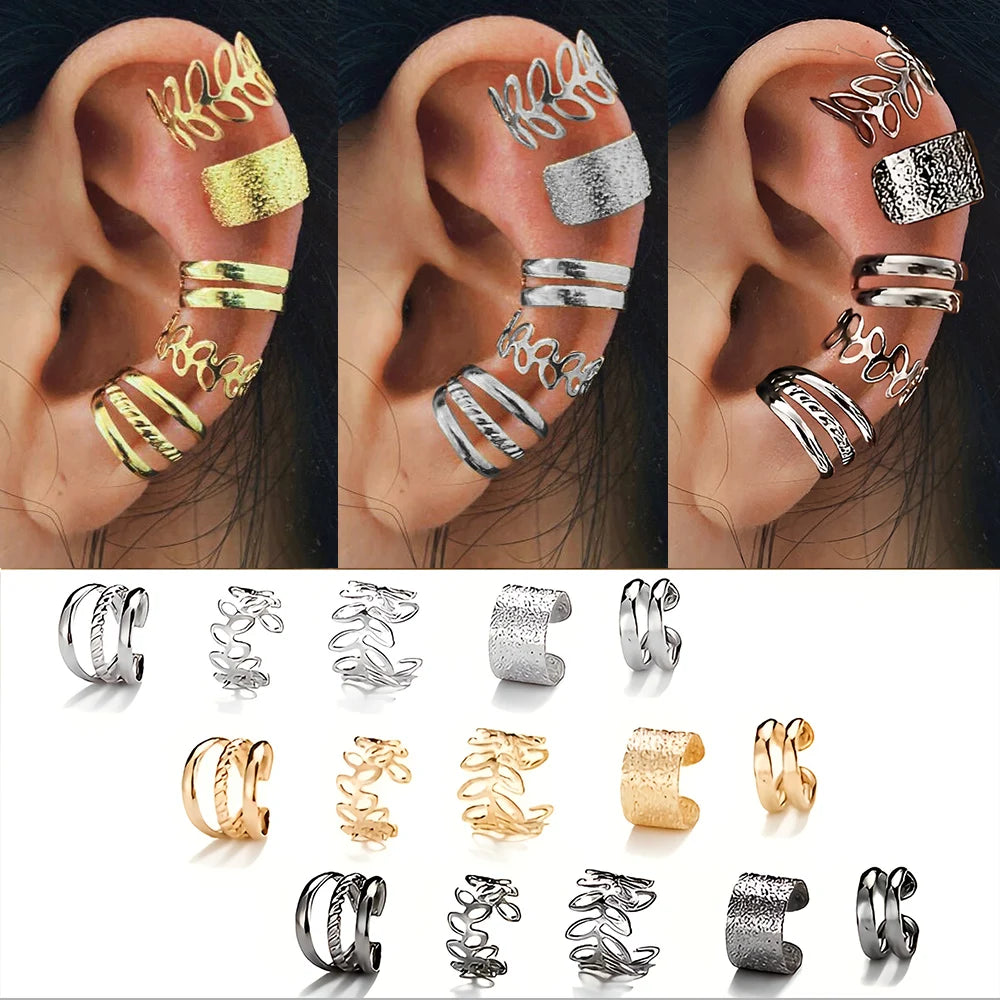 Simple Vintage Metal Clip Earrings Set for Women