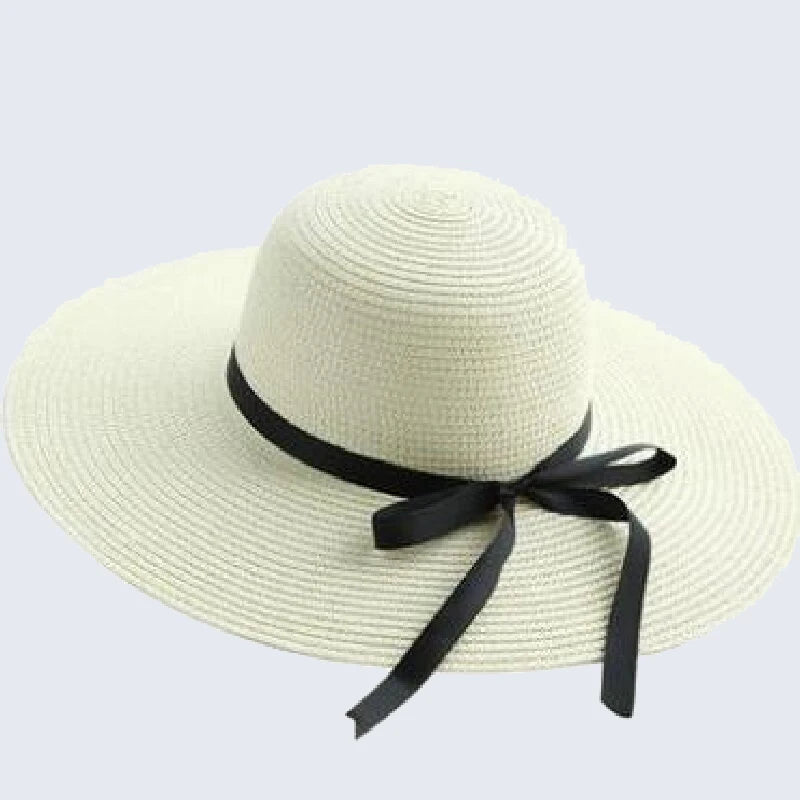 Black Bow Tie Edge Beach Hat Woman Fashionable