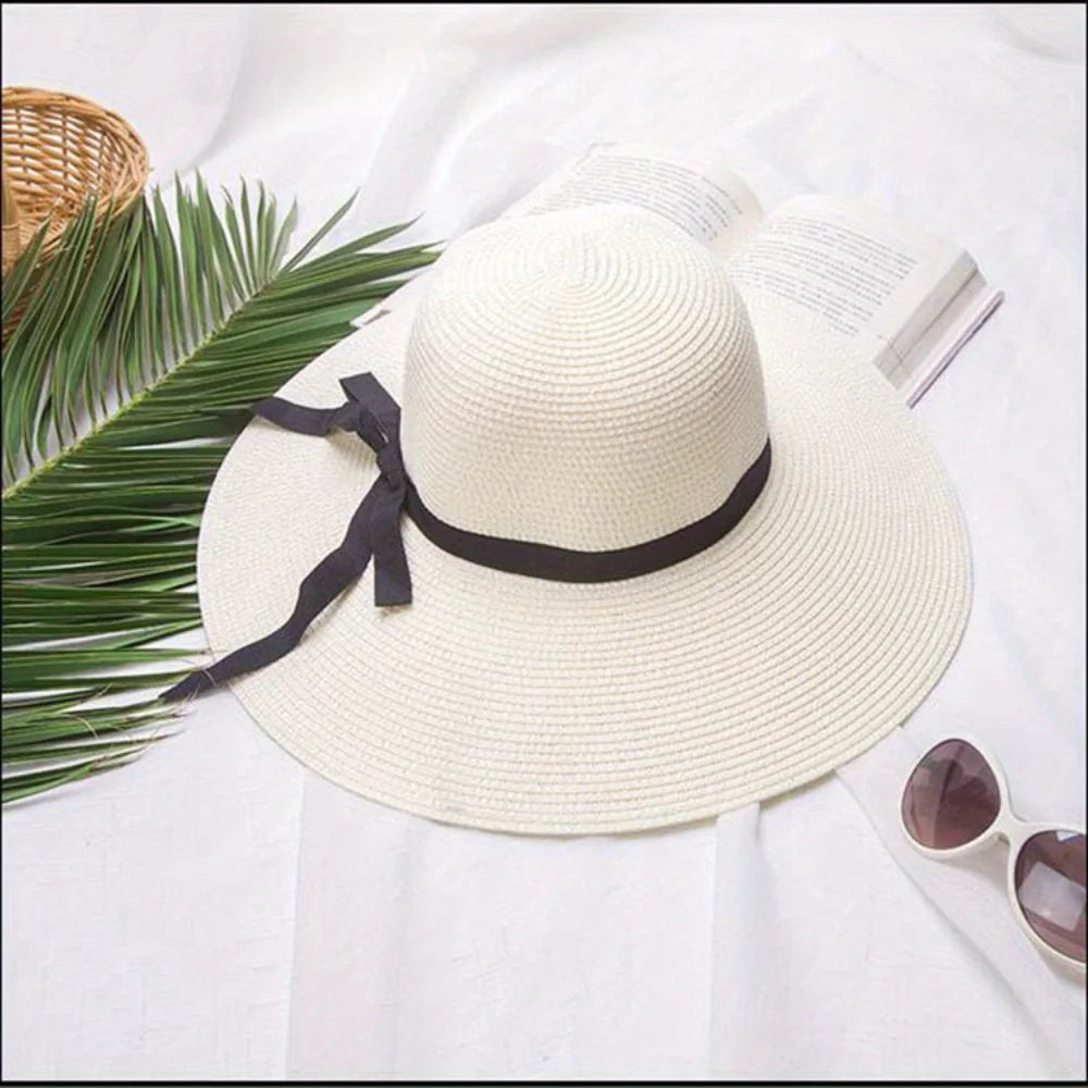 Black Bow Tie Edge Beach Hat Woman Fashionable