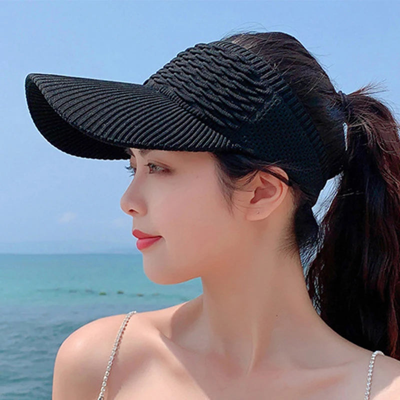 Women Hollow Out Knit Dome Bucket Hat Beach Caps Summer