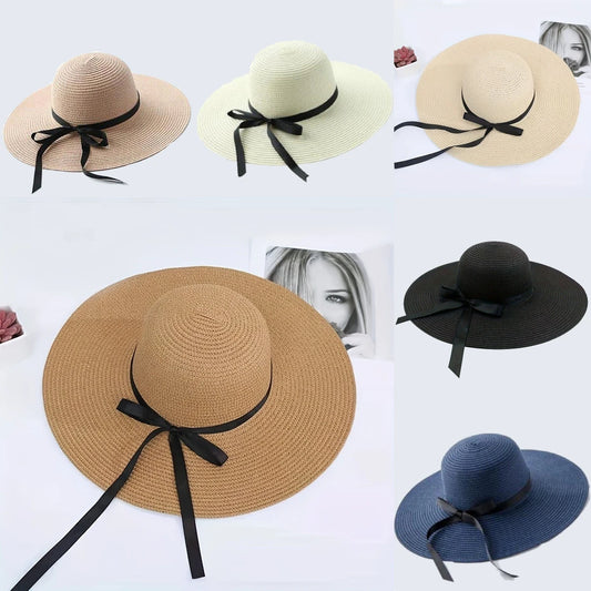 Black Bow Tie Edge Beach Hat Woman Fashionable