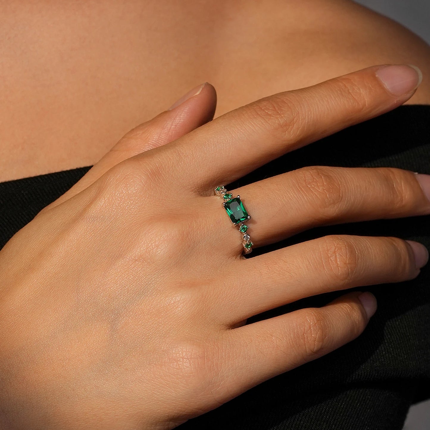 Green Square Zirconia Finger Rings For Women