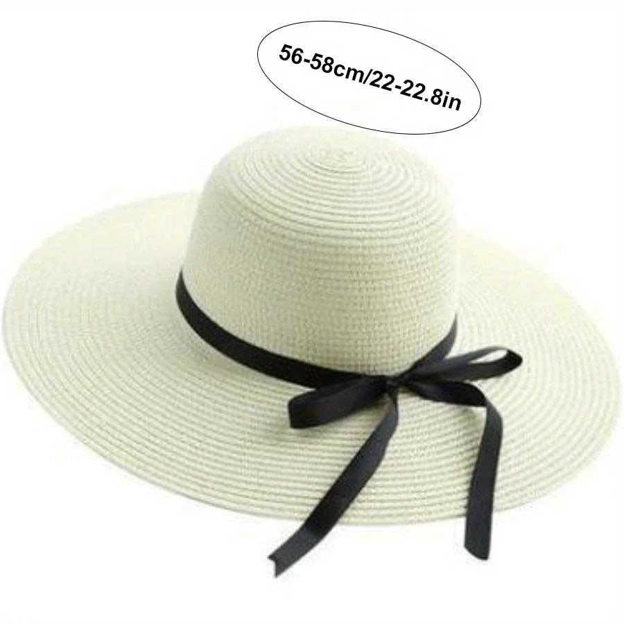 Black Bow Tie Edge Beach Hat Woman Fashionable