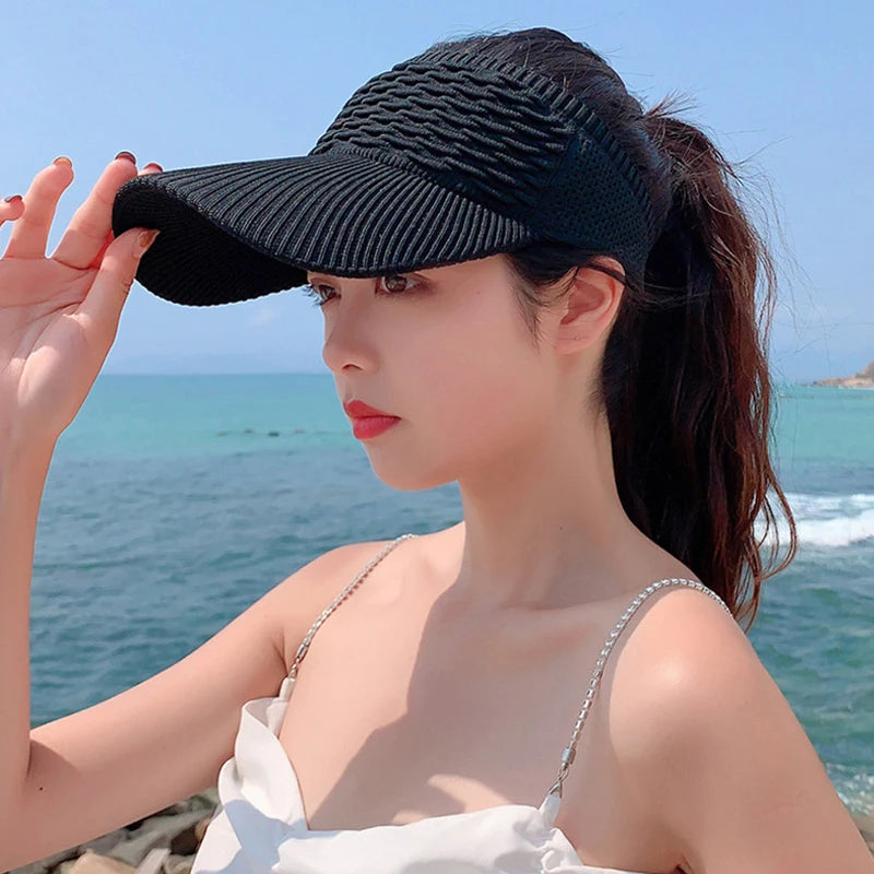 Women Hollow Out Knit Dome Bucket Hat Beach Caps Summer